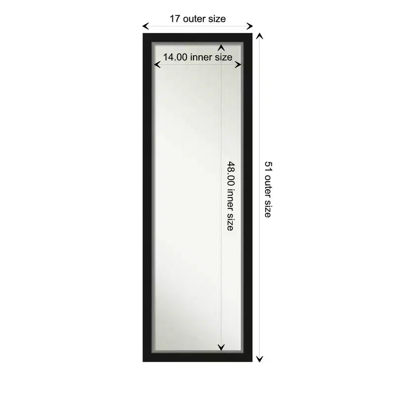 Specchio da Porta a Figura Intera - Cornice Nera Argentata, 17 x 51 pollici.