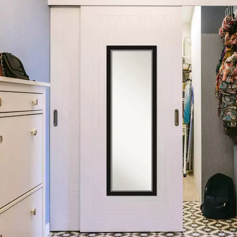 Specchio da Porta a Figura Intera - Cornice Nera Argentata, 17 x 51 pollici.