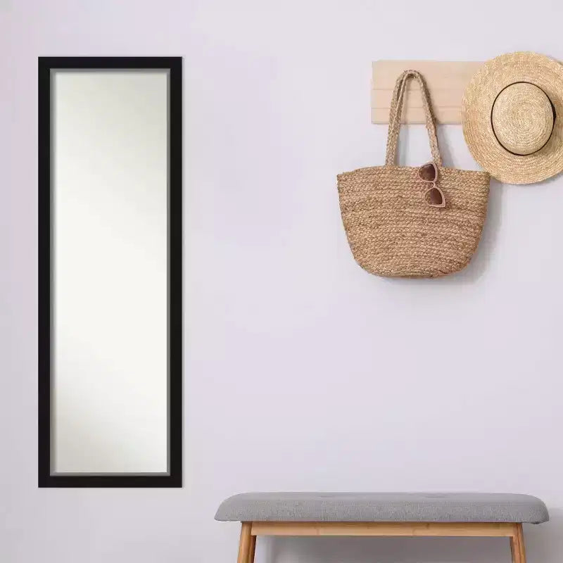 Specchio da Porta a Figura Intera - Cornice Nera Argentata, 17 x 51 pollici.