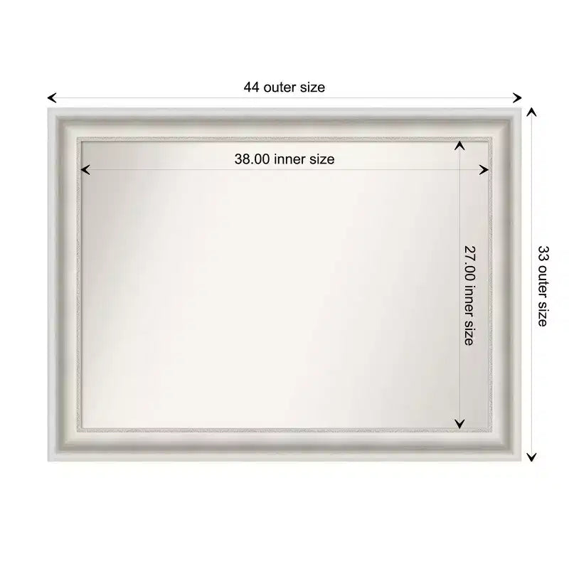 Specchio da parete rettangolare grande – Cornice bianca decorata, 43.5 x 32.5 pollici