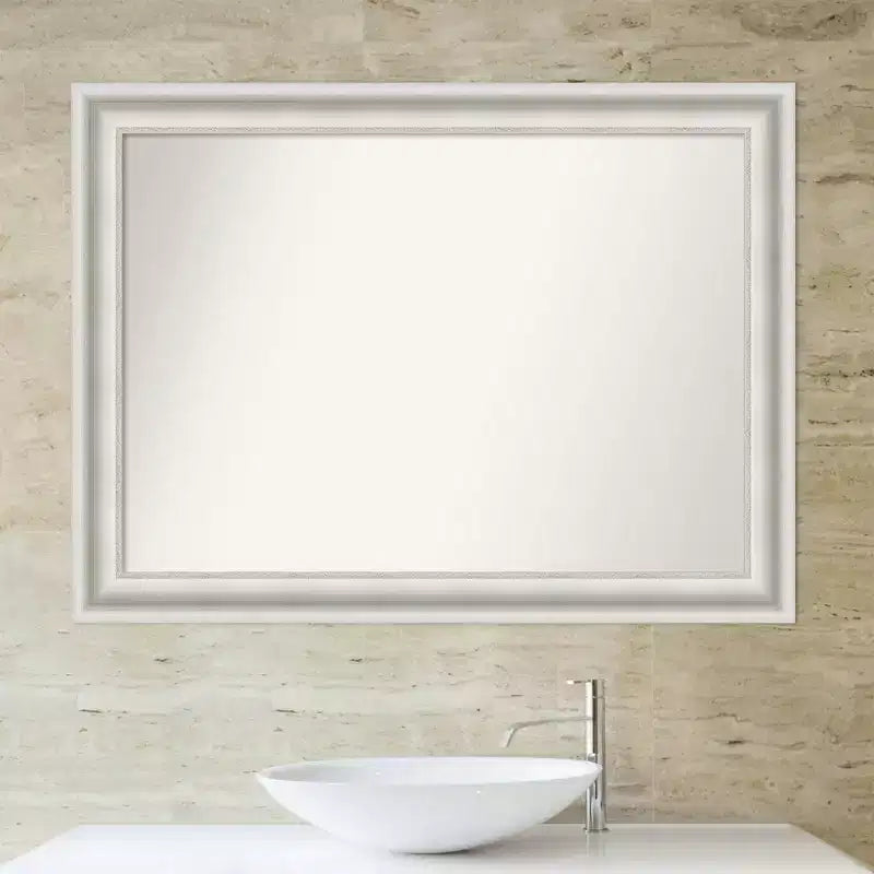 Specchio da parete rettangolare grande – Cornice bianca decorata, 43.5 x 32.5 pollici