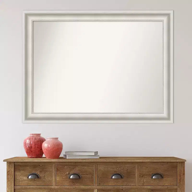 Specchio da parete rettangolare grande – Cornice bianca decorata, 43.5 x 32.5 pollici