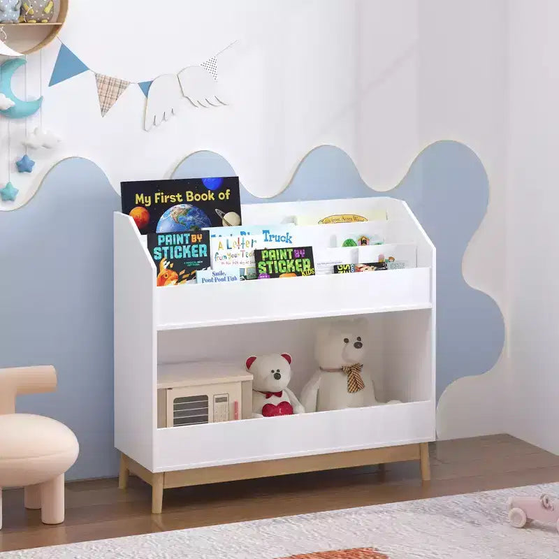 Libreria per bambini con contenitori portaoggetti per giocattoli