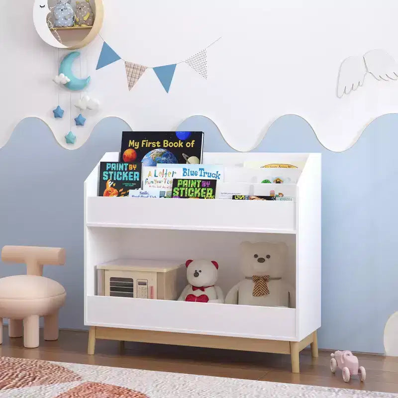 Libreria per bambini con contenitori portaoggetti per giocattoli