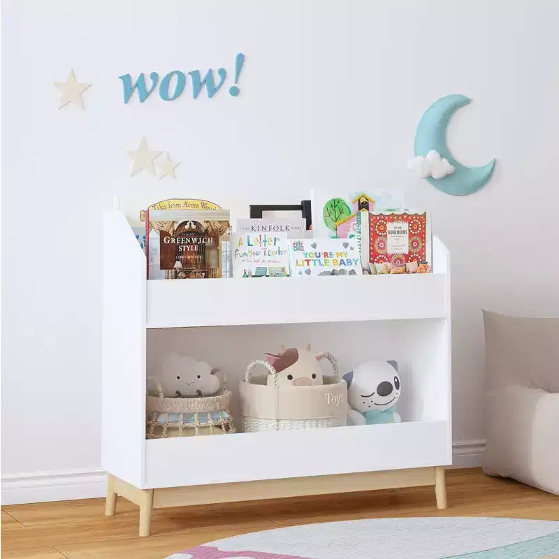 Libreria per bambini con contenitori portaoggetti per giocattoli
