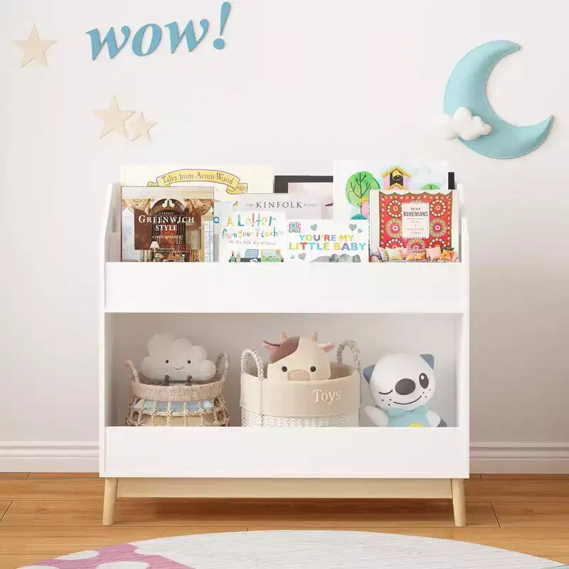 Libreria per bambini con contenitori portaoggetti per giocattoli