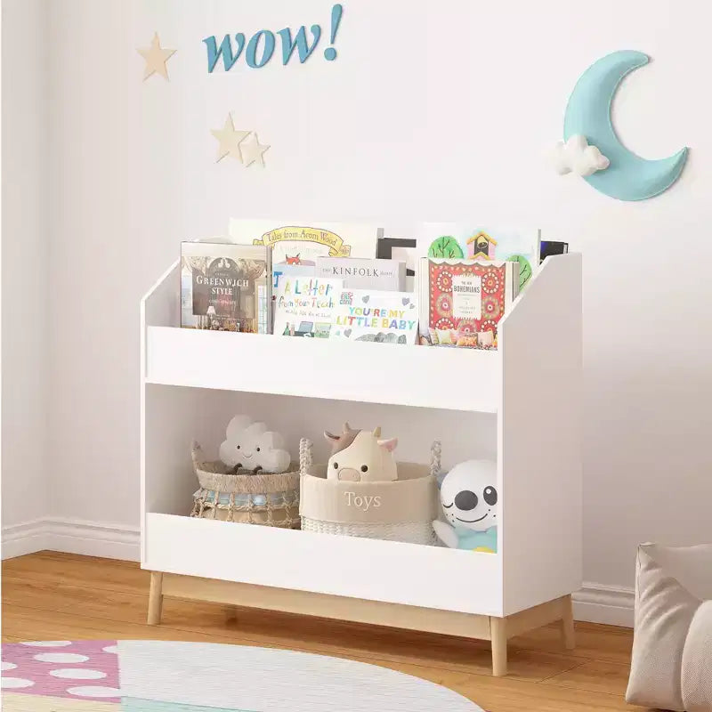 Libreria per bambini con contenitori portaoggetti per giocattoli