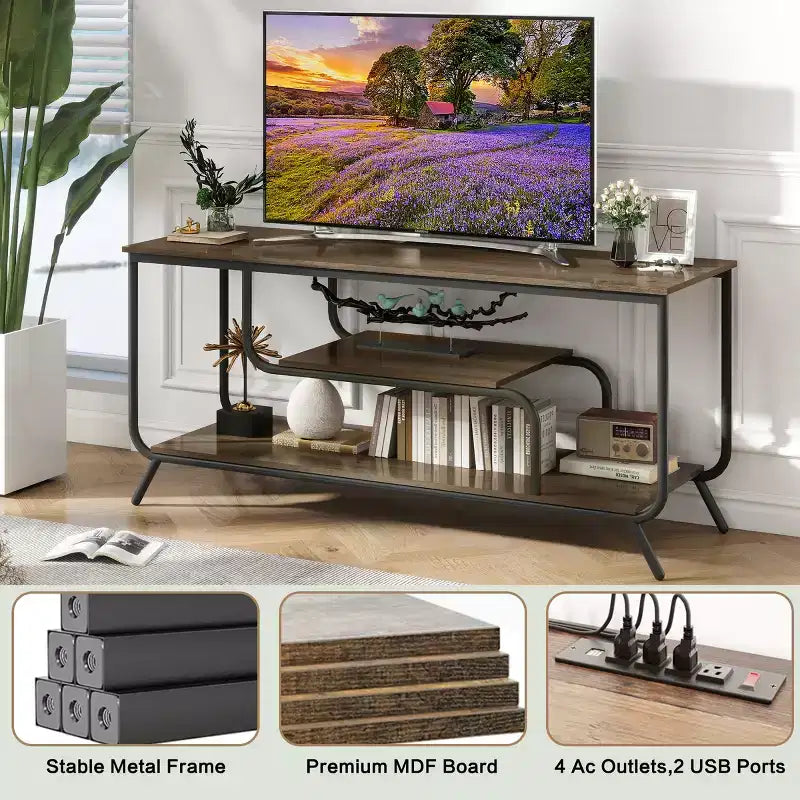Mobile TV moderno con luci LED e prese elettriche per TV da 32 a 55 pollici