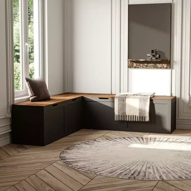 Panca angolare a L con contenitore e rivestimento in similpelle