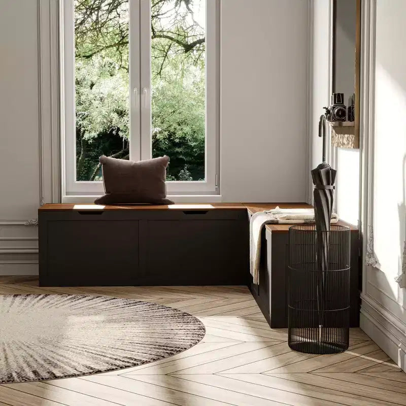 Panca angolare a L con contenitore e rivestimento in similpelle