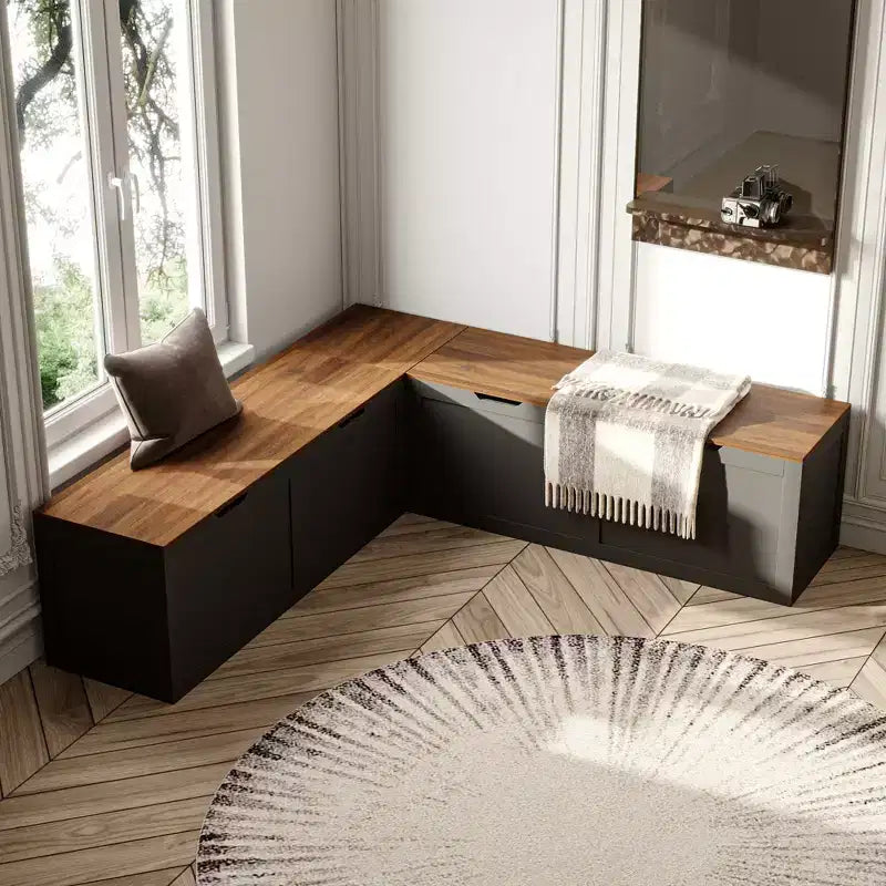 Panca angolare a L con contenitore e rivestimento in similpelle