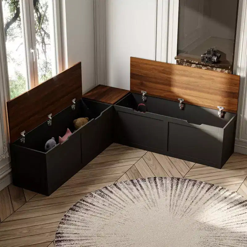 Panca angolare a L con contenitore e rivestimento in similpelle