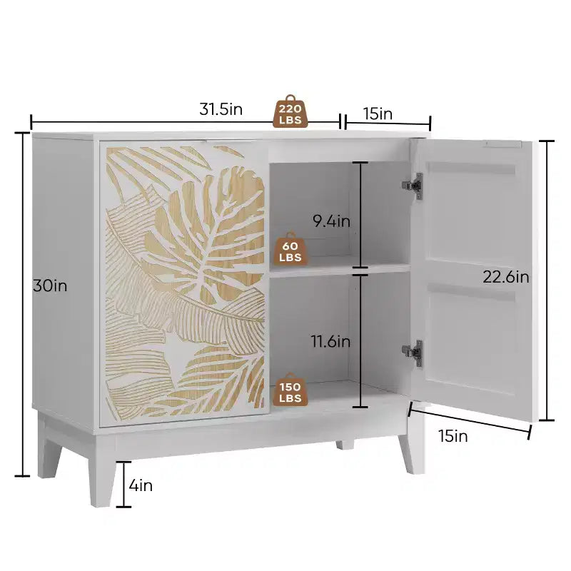 Madia credenza a due ante con intaglio a foglie
