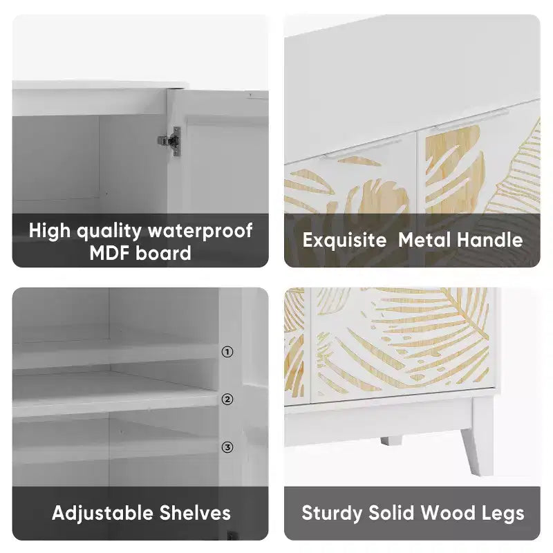 Madia credenza a due ante con intaglio a foglie