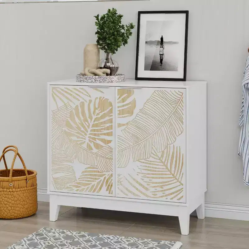 Madia credenza a due ante con intaglio a foglie