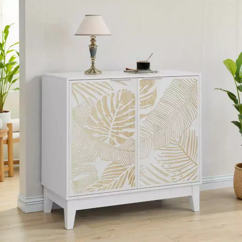 Madia credenza a due ante con intaglio a foglie