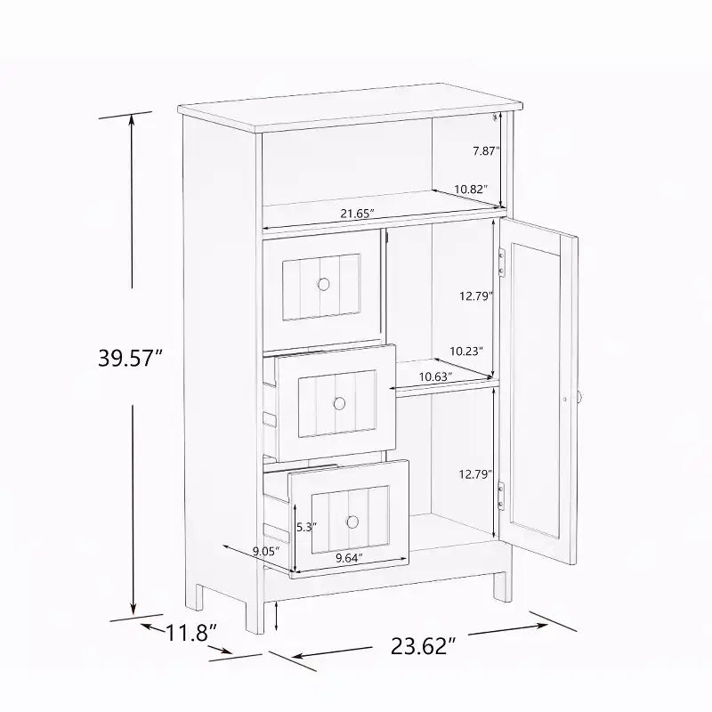 Mobile contenitore in legno stile Mid-Century Modern con 3 cassetti, anta e ripiano — Bianco