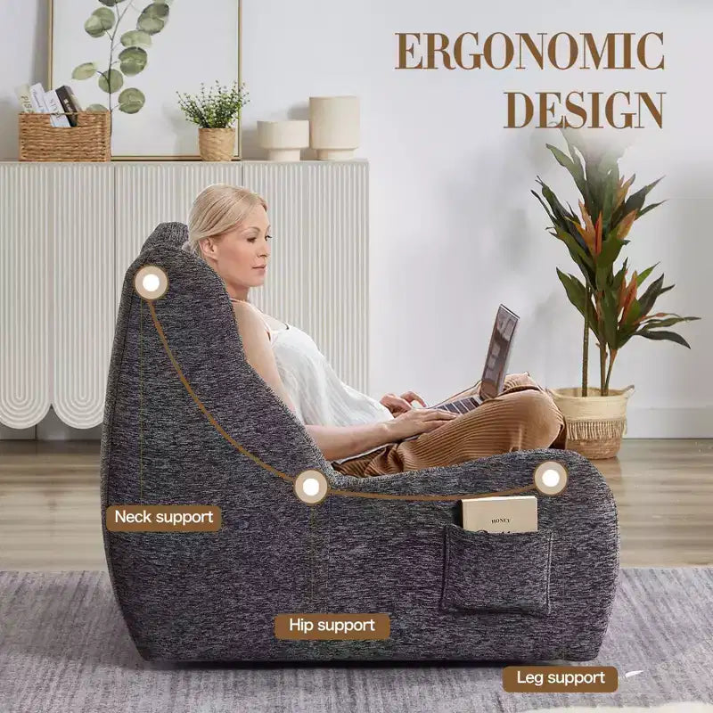 Pouf Gigante con Braccioli - Divano da Terra con Spugna ad Alta Resilienza