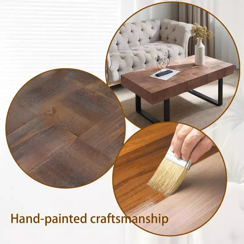 Tavolino da caffè in parquet industriale con gambe in metallo