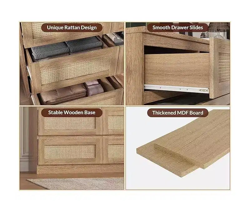 Cassettiera in Rattan a 8 Cassetti – Ampia Cassettiera in Legno per Camera da Letto, Cameretta e Soggiorno