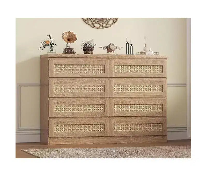 Cassettiera in Rattan a 8 Cassetti – Ampia Cassettiera in Legno per Camera da Letto, Cameretta e Soggiorno