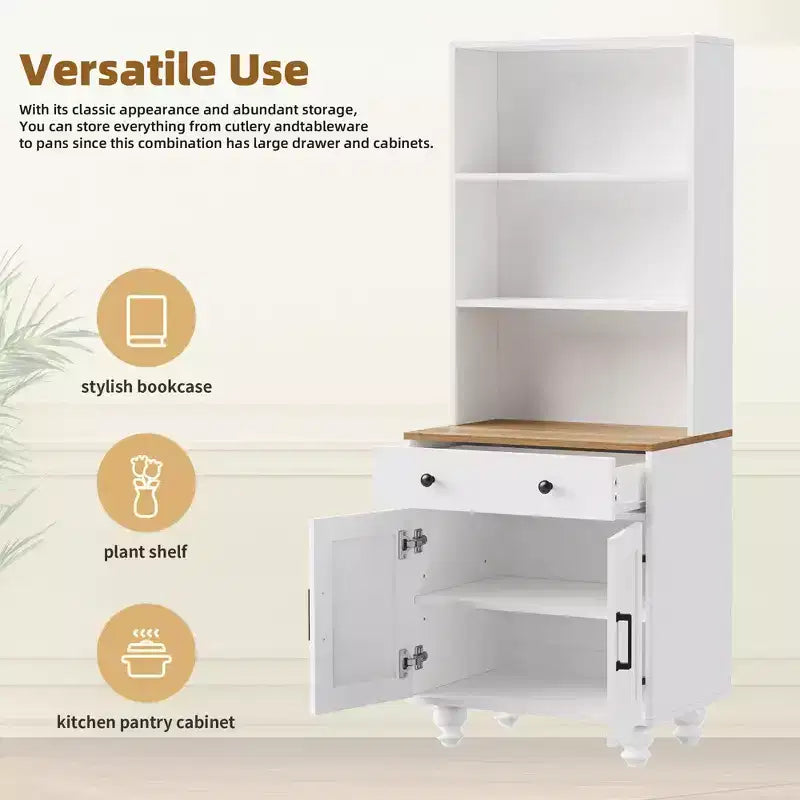 Mobiletto contenitore da fattoria a 5 ripiani con cassetto, ripiani regolabili e gambe a zucca
