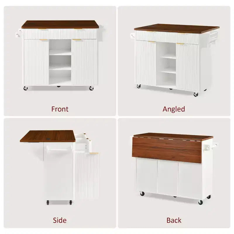 Carrello da Cucina Scanalato da 52" con Presa di Corrente e Piano Pieghevole Effetto Marmo