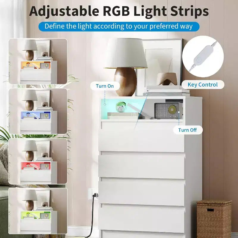 Comò a 6 cassetti con luci LED RGB e stazione di ricarica integrata