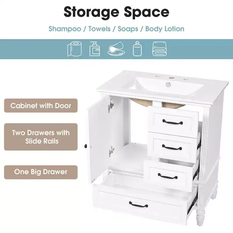Mobile Bagno da 75 cm con Lavabo e Armadietto Contenitore