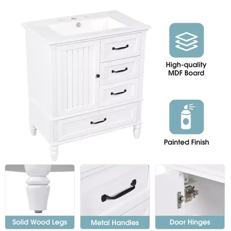 Mobile Bagno da 75 cm con Lavabo e Armadietto Contenitore