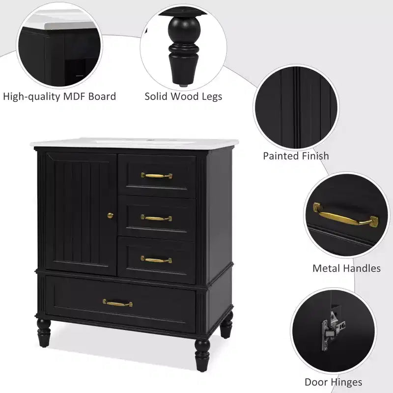 Mobile Bagno da 75 cm con Lavabo e Armadietto Contenitore