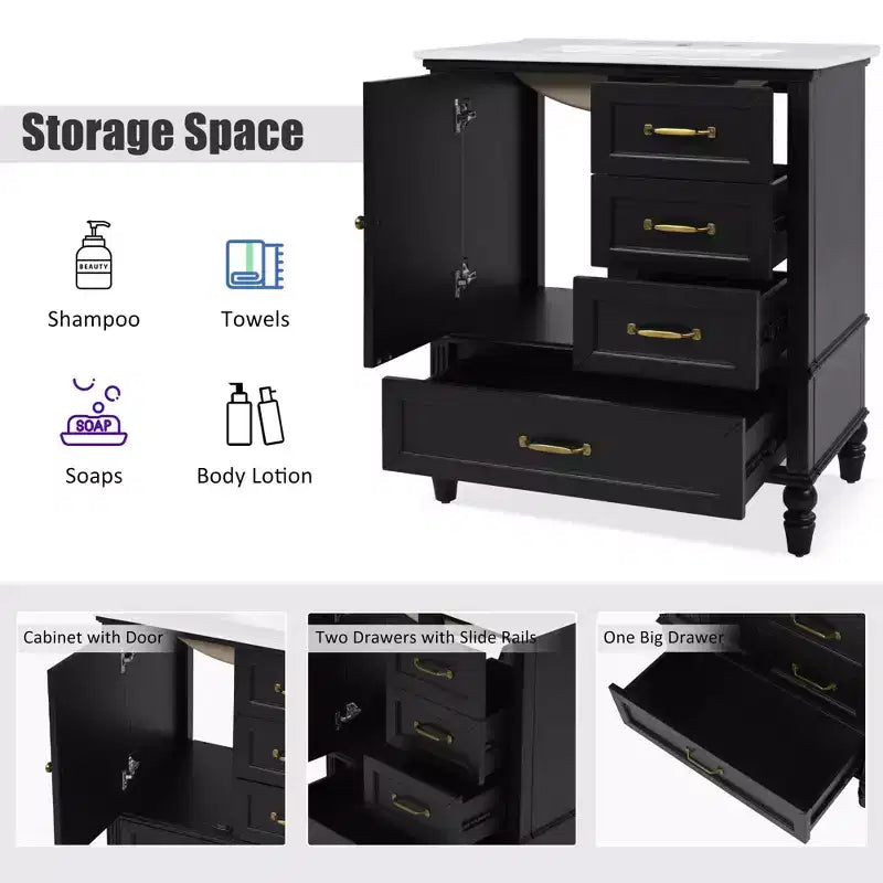 Mobile Bagno da 75 cm con Lavabo e Armadietto Contenitore