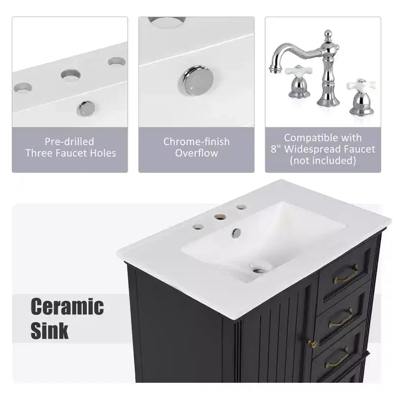 Mobile Bagno da 75 cm con Lavabo e Armadietto Contenitore