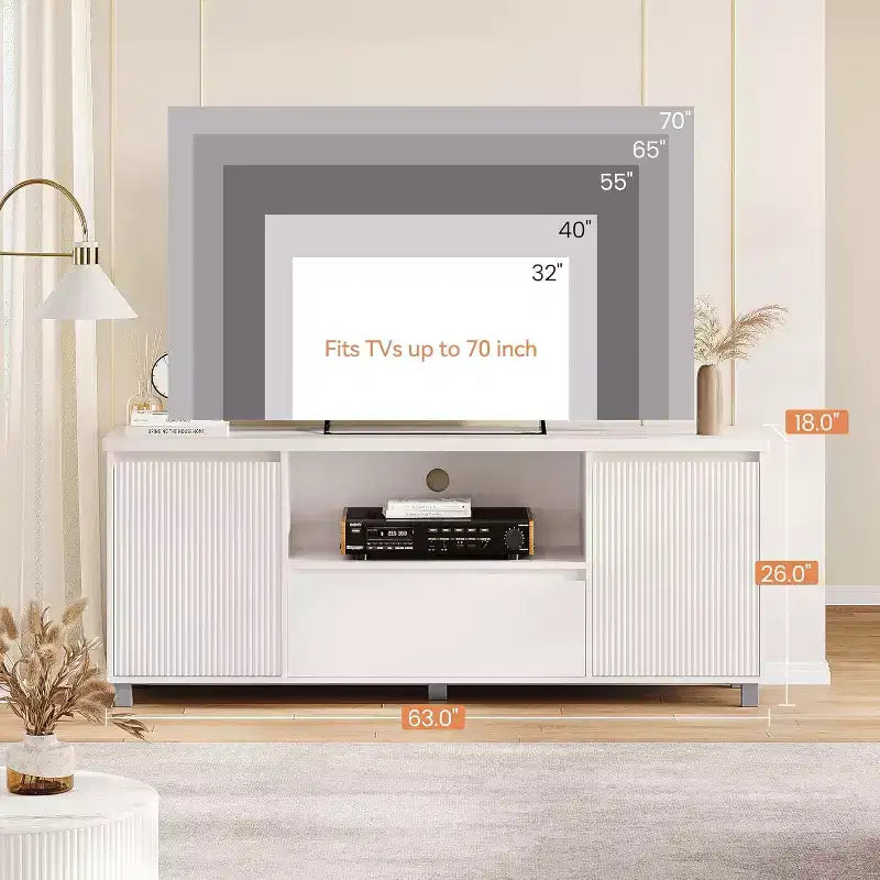 Mobile TV scanalato bianco per TV fino a 70 pollici