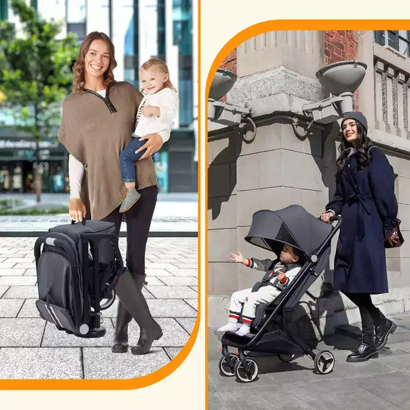 Passeggino Triplo Pieghevole Compatto con Capottina — Leggero e Portatile