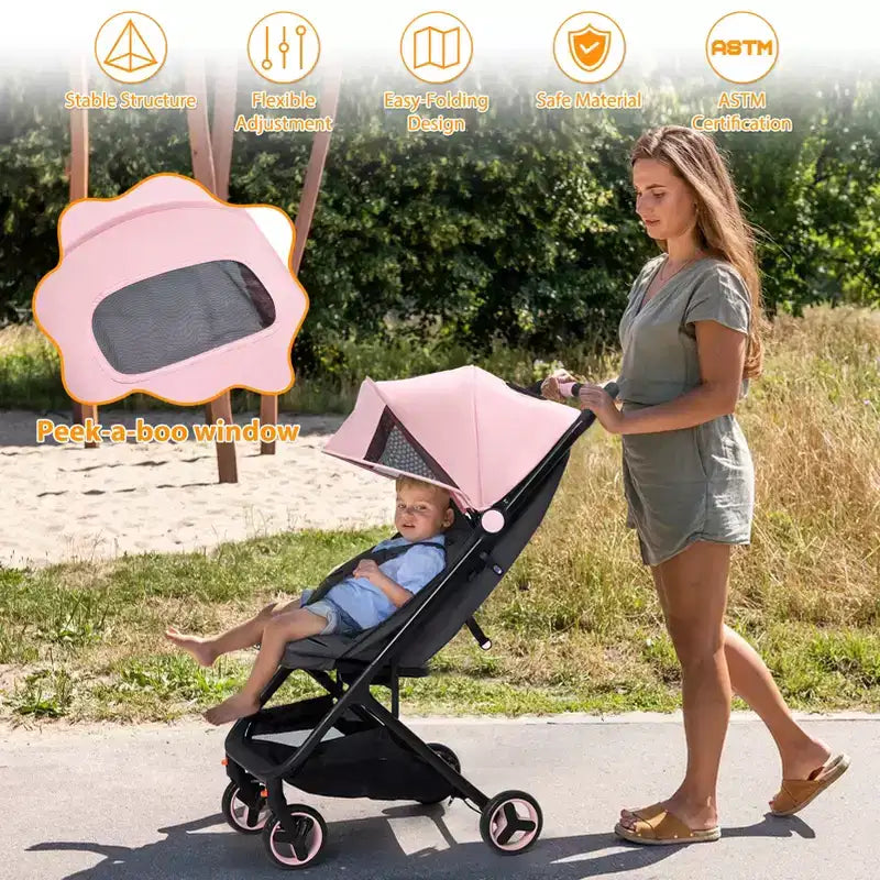 Passeggino Triplo Pieghevole Compatto con Capottina — Leggero e Portatile