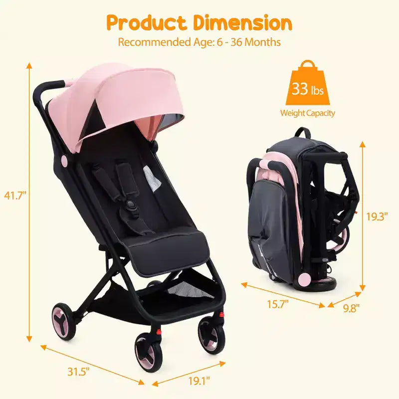 Passeggino Triplo Pieghevole Compatto con Capottina — Leggero e Portatile