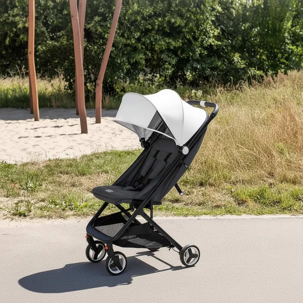 Passeggino Triplo Pieghevole Compatto con Capottina — Leggero e Portatile
