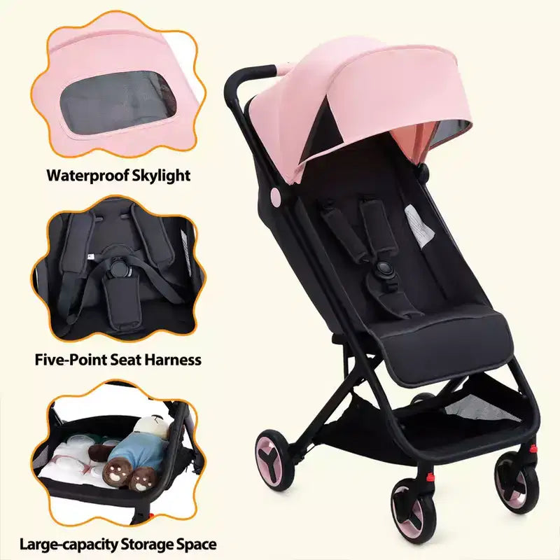 Passeggino Triplo Pieghevole Compatto con Capottina — Leggero e Portatile