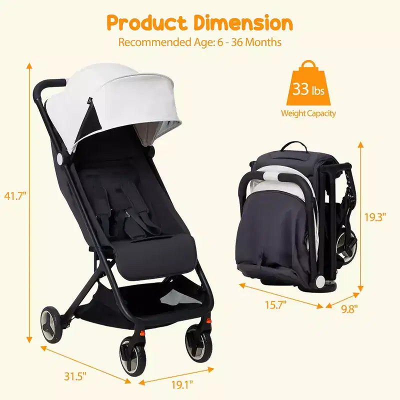 Passeggino Triplo Pieghevole Compatto con Capottina — Leggero e Portatile