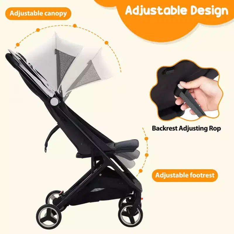 Passeggino Triplo Pieghevole Compatto con Capottina — Leggero e Portatile