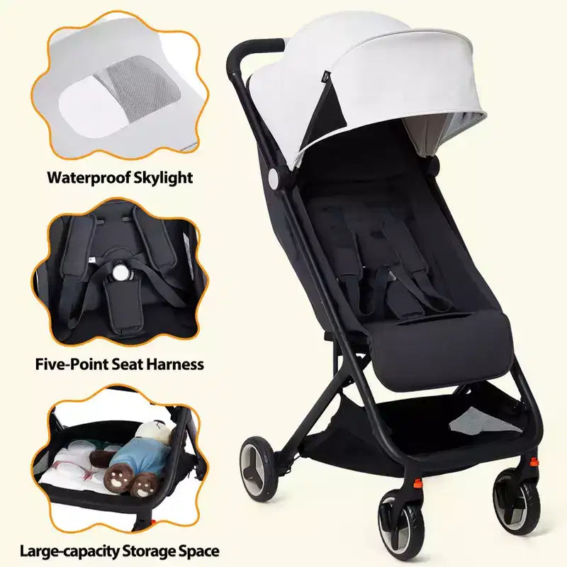 Passeggino Triplo Pieghevole Compatto con Capottina — Leggero e Portatile