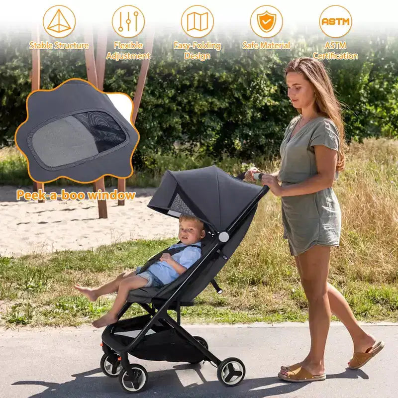 Passeggino Triplo Pieghevole Compatto con Capottina — Leggero e Portatile