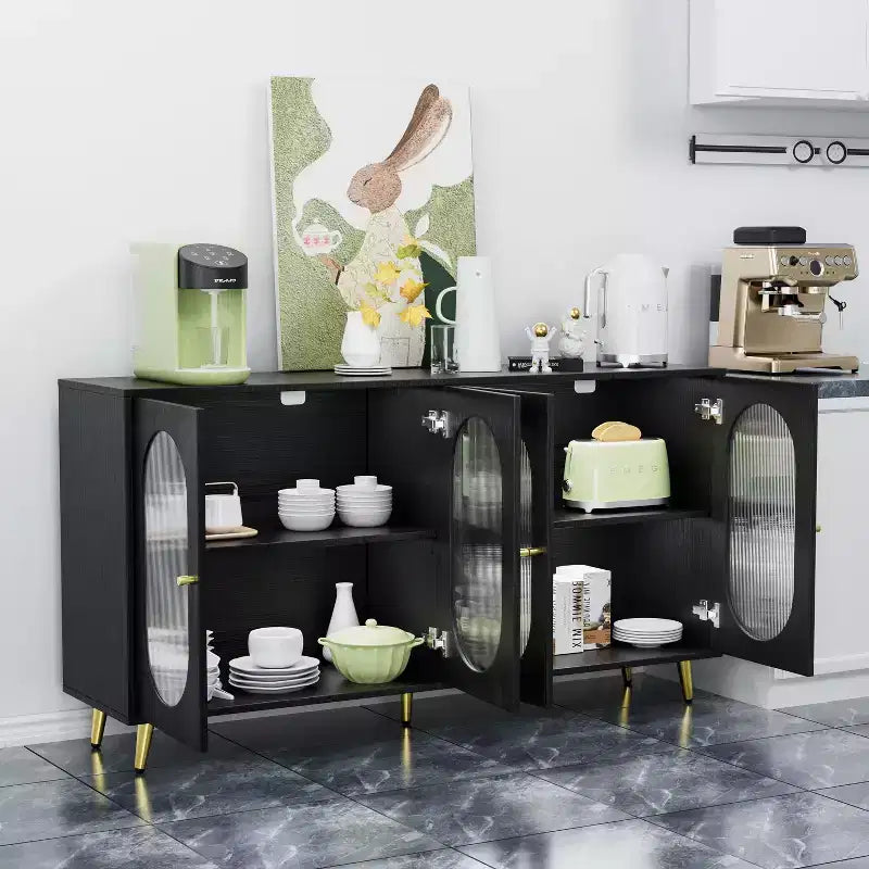 Mobile credenza da 152 cm con 4 ante in acrilico e gambe in metallo