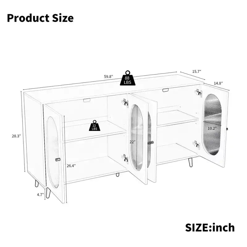 Mobile credenza da 152 cm con 4 ante in acrilico e gambe in metallo