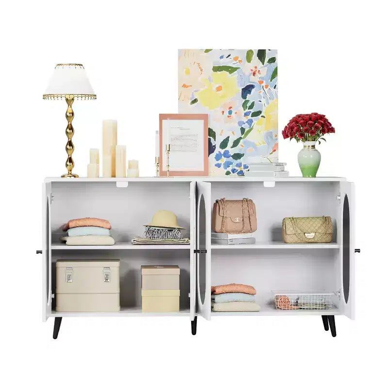 Mobile credenza da 152 cm con 4 ante in acrilico e gambe in metallo