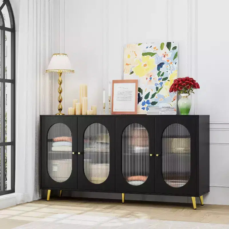 Mobile credenza da 152 cm con 4 ante in acrilico e gambe in metallo