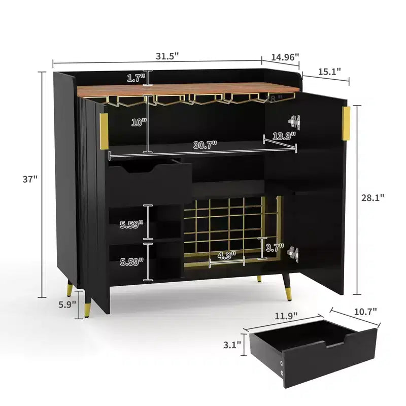 Mobile Bar Industriale per Vino con Portabicchieri e Contenitore