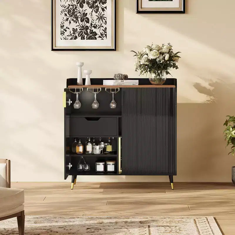 Mobile Bar Industriale per Vino con Portabicchieri e Contenitore