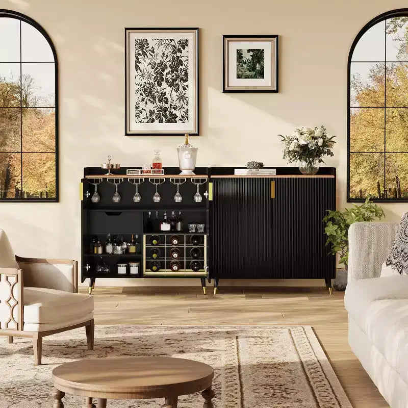 Mobile Bar Industriale per Vino con Portabicchieri e Contenitore